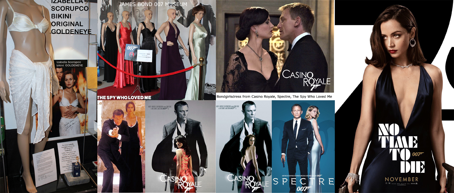 New Bondgirl dresses from James Bond girl Vesper Lynd (Eva Green), La Seydoux, Madeleine Swann, Barbara Bach (Anya Amasova), Caterina Murino (Solange). 