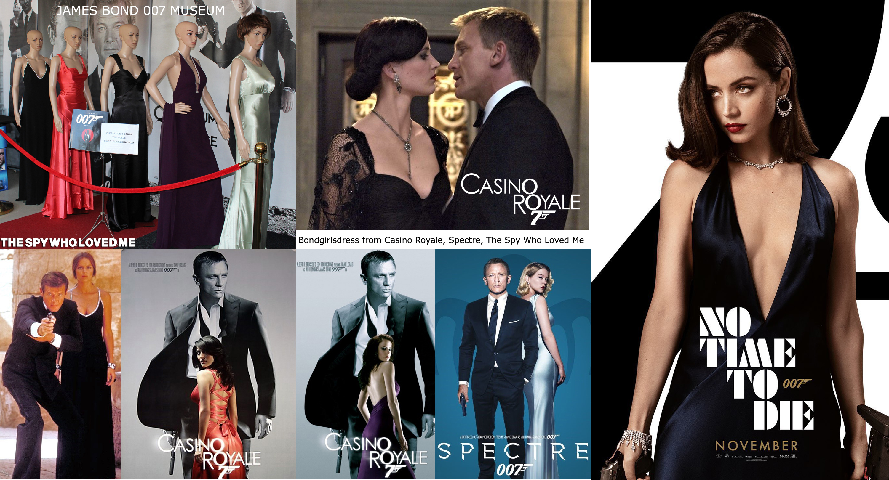 New Bondgirl dresses from James Bond girl Vesper Lynd (Eva Green), La Seydoux, Madeleine Swann, Barbara Bach (Anya Amasova), Caterina Murino (Solange).