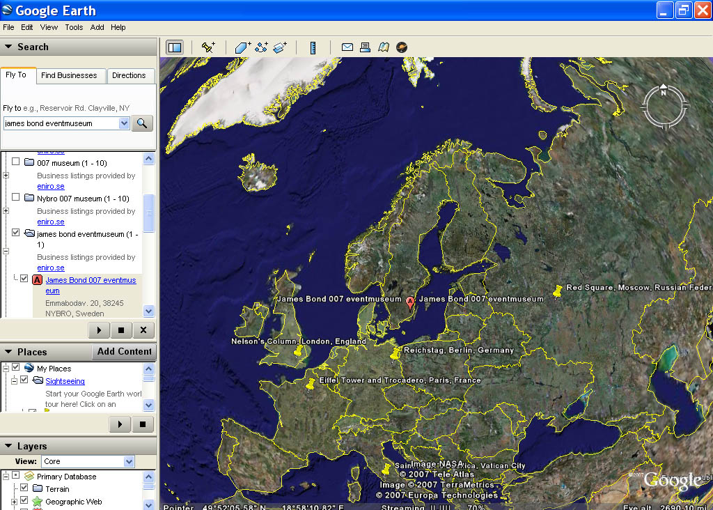 Helt nytt att Google Earth  har tagit med James Bond 007 museum p vrldskartan.