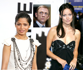 The new Bondgirls with James Bond  Freida Pinto  Daniel Craig and Olivia Wilde