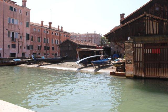 GONDOLA SQUERO SAN TROVASO VENICE 2012 27 JUNI   Venetian Gondola is made at the Gondola workshop of Squero San Trovaso in Venice, Italy