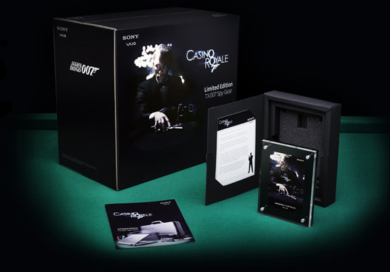 James Bond 007 TX Welcome Kit .  Along with your limited edition James Bond 007 Spy Gear Bundle, you'll receive an exclusive welcome letter and serialized acrylic photo certificate that corresponds with your new Sony VAIO notebook.