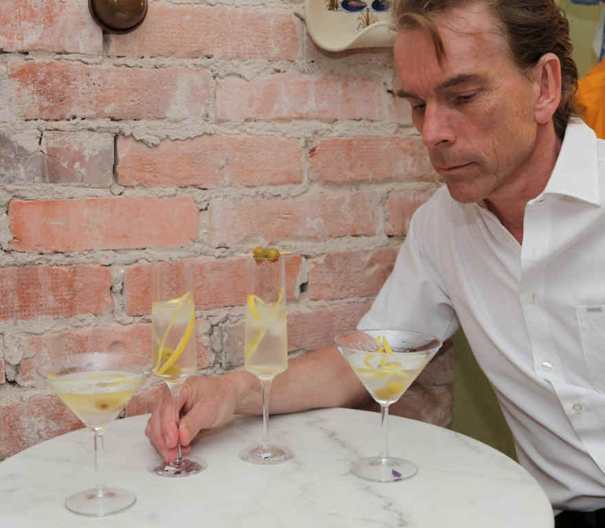 To the left Mr James Bond  Gunnar Schfer taking Ian Flemings James Bond's world famous drink "the Vesper", better known as the vodka martini...