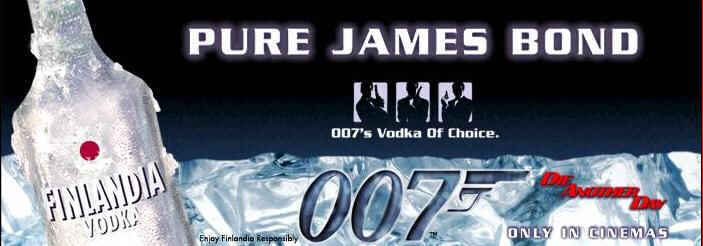Finlandia Vodka in James Bond movie Die Another Day 2002 is one of the worlds leading premium vodkas, available worldwide in more than 100 countries. It is a perfect choice for vodka drinkers who appreciate quality, purity and versatility. The refreshing, very clean taste allows Finlandia Vodka to transform from the purest on-the-rocks drink into the soul of the most imaginable cocktails.