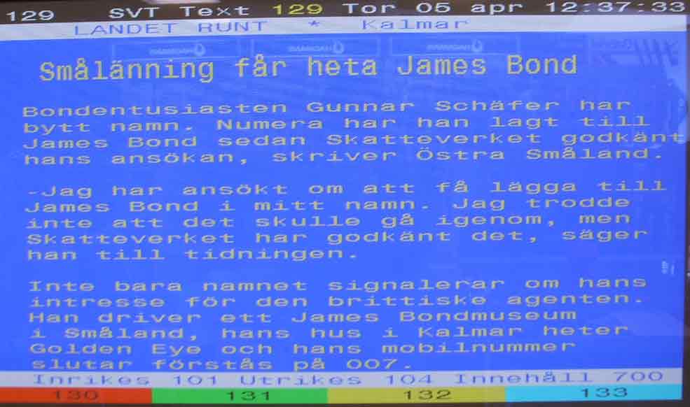 Smlnning fr heta James Bond  SVT text TV  torsdag 05 April 2007