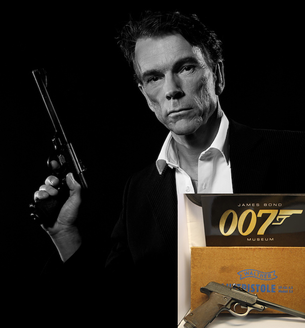 Walther LP53 air pistol held by Gunnar James Bond Schfer from the 1963 From Russia With Love. in the 007 museum Nybro Sweden